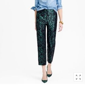 NWT J Crew Patio pant in Evergreen jacquard